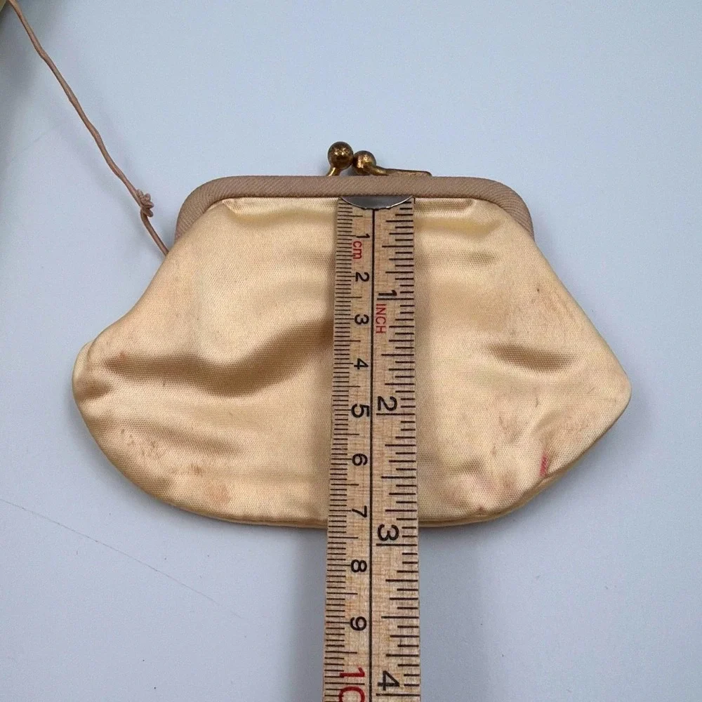 Vintage Gold Satin Evening Bag Ornate Frame Chain Strap‎ Clutch w/ Coin Bag
